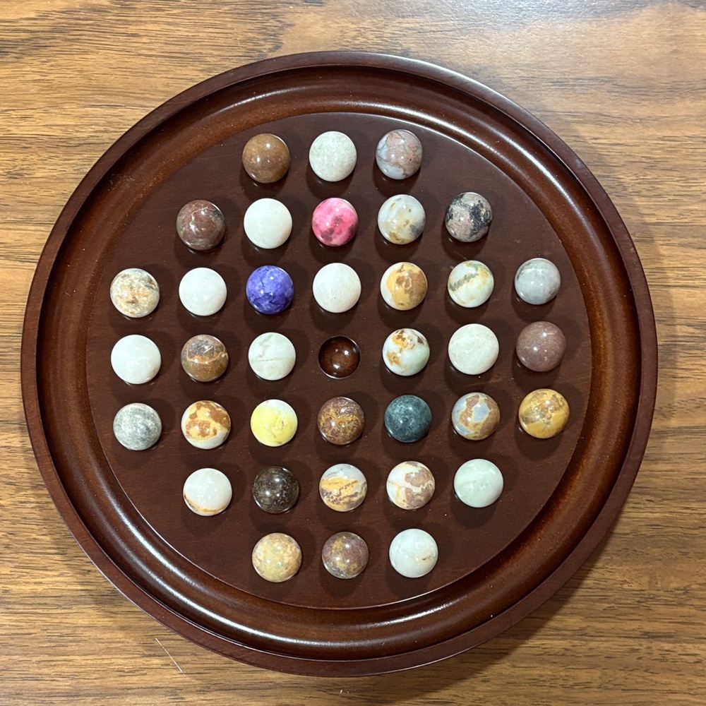 The Bombay Company wooden Solitaire Board with 36 Real Marble Balls